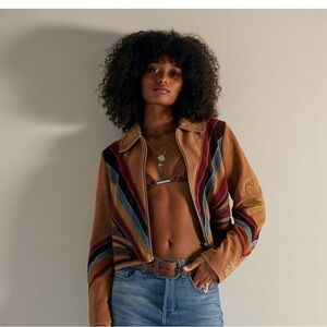Free People Brown and Red Leather Jacket Relaxed Fit